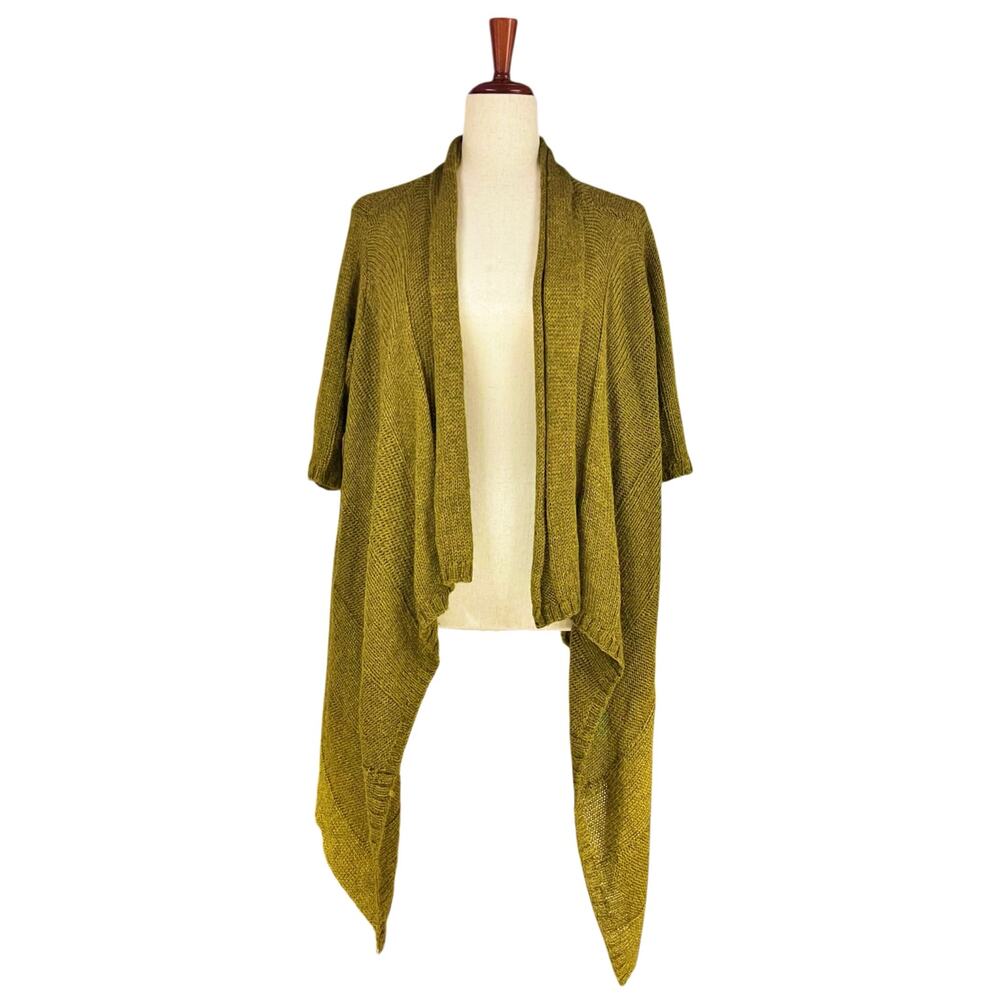 EILEEN FISHER Alpaca Silk Rib Waterfall Cardigan Olive Green-Brown L Very Soft